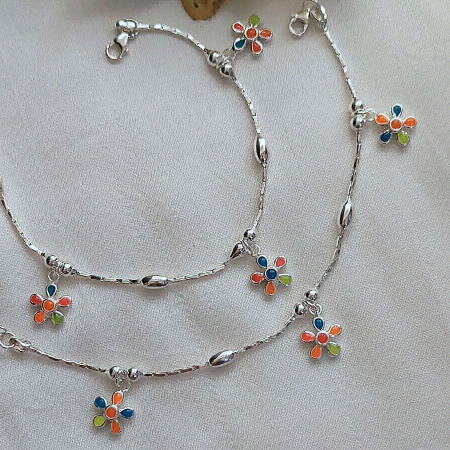  Enamel Floral Anklets